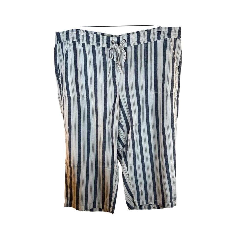 PER SE Women’s Striped Pull-On Linen Blend Cropped Pants / Size: 2X